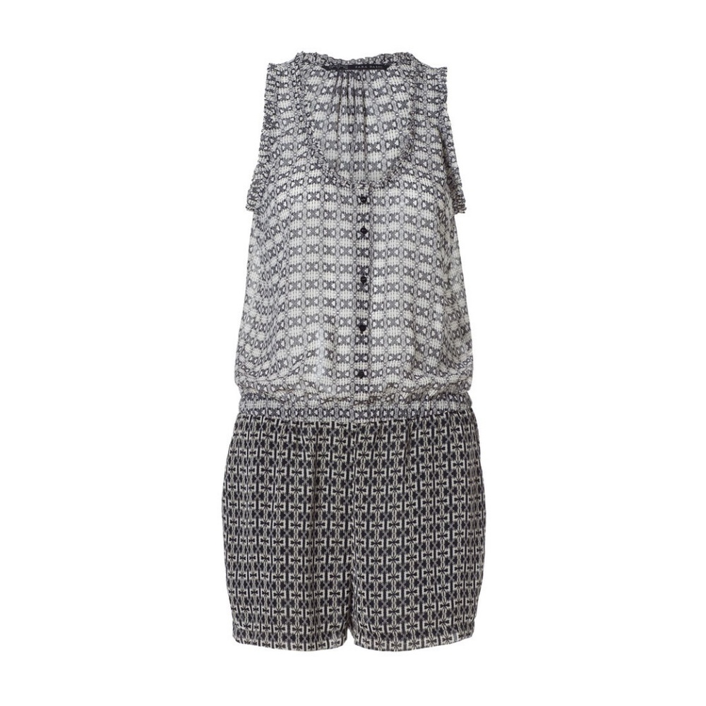 ZARA PRINT JUMPSUIT ROMPER SHORTS FRILLS black XS